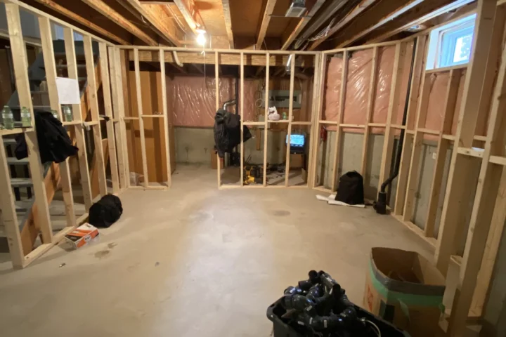 Basement framing during construction