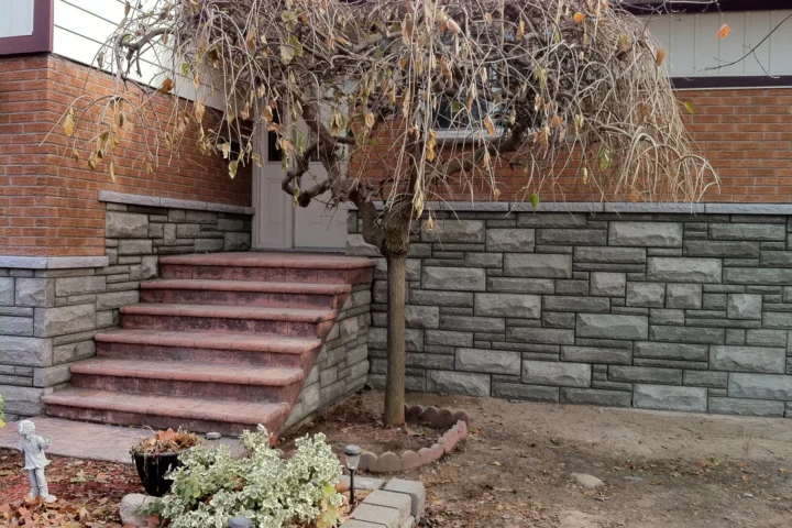Completed exterior entrance steps and masonry